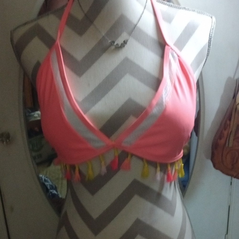 Pink and Yellow Tassel Bikini Top